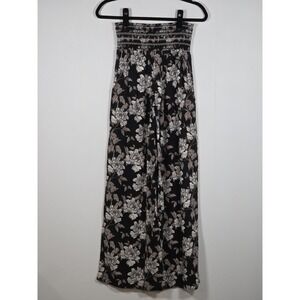 DaHui Womens Small Wide Leg Palazzo Pants Floral Boho Linen Blend Beach Resorts